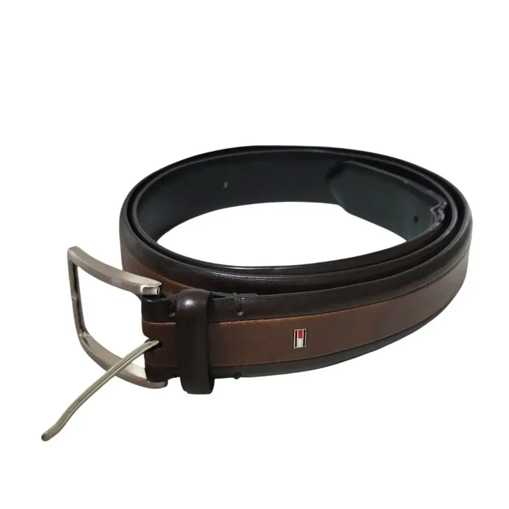 Tommy Hilfiger Vegan Leather Brown Two-Tone Belt Retro Preppy 44/110 - Hole